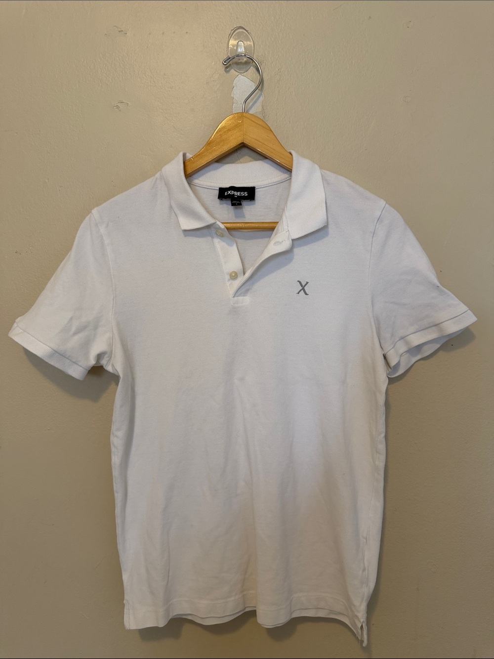 Express White Men’s Polo with Small Chest X Detail